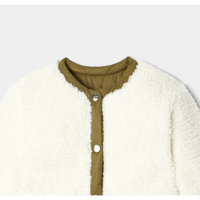 Girl Reversible Green Quilted White Shearling Jacket - Jackets - 7