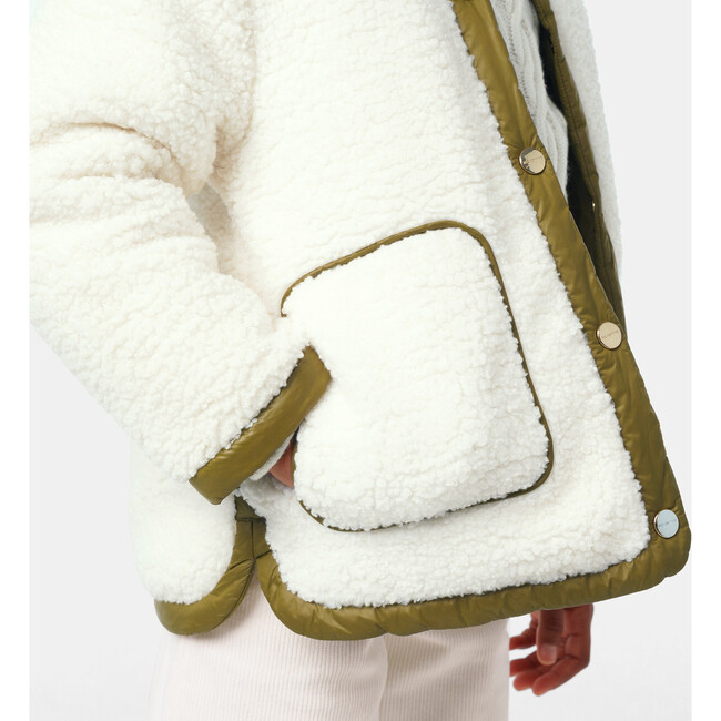 Girl Reversible Green Quilted White Shearling Jacket - Jackets - 8