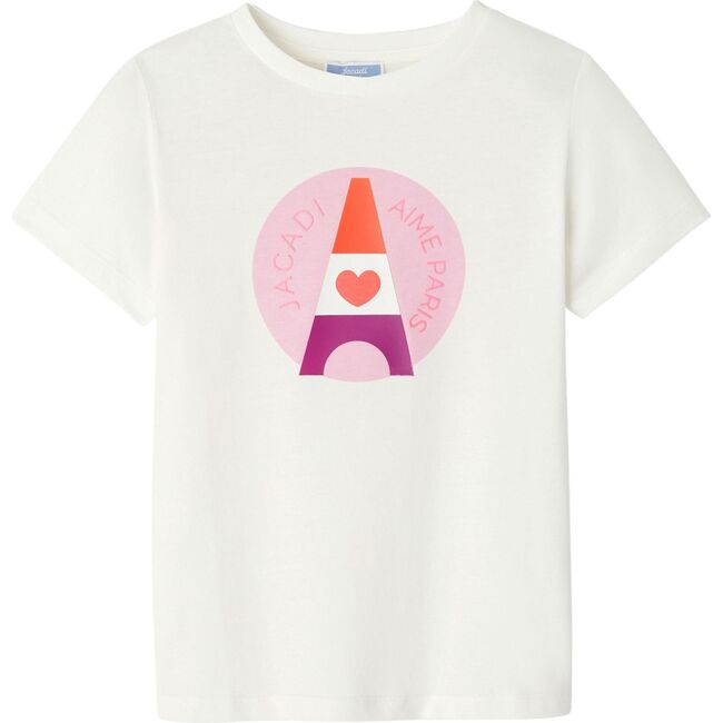 Girl Colorful Eiffel Tower Print T-Shirt, White