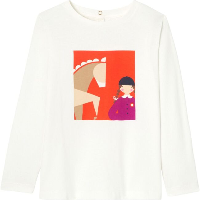 Girl Colorful Equestrian Print Long Sleeve T-Shirt, White