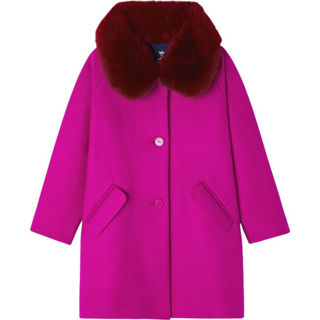 Girl Faux Fur Collar Wool Coat, Purple