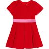 Girl Dark Orange Pleated Velvet Dress with Pink Taffeta Belt - Dresses - 1 - thumbnail