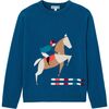 Boy Intarsia Show Jumping Wool Sweater, Blue - Sweaters - 1 - thumbnail