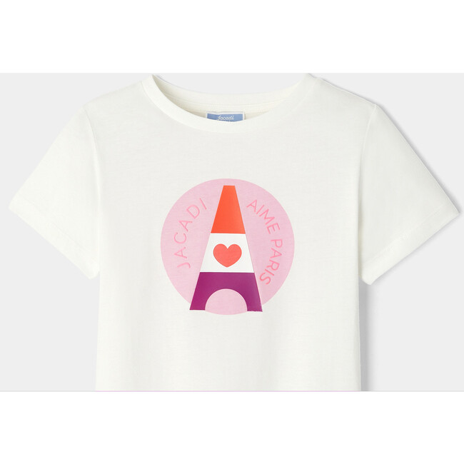 Girl Colorful Eiffel Tower Print T-Shirt, White - Shirts - 3