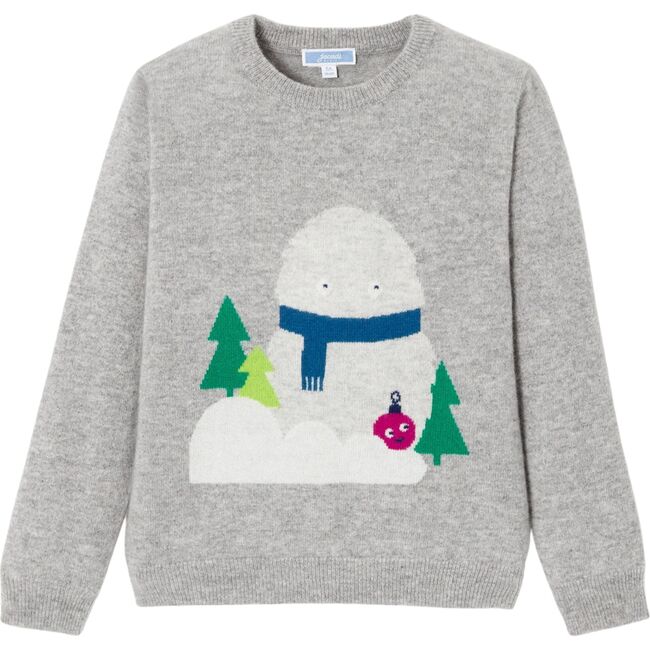 Boy Jacquard Yeti in the Forest Cashmere Sweater, Grey
