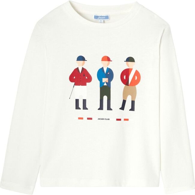 Boy Jockey Print Long Sleeve T-Shirt, White - Shirts - 1