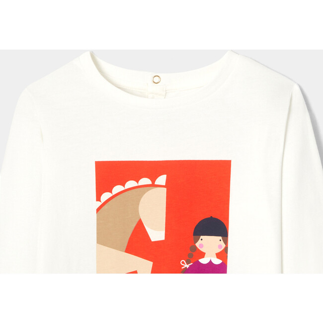 Girl Colorful Equestrian Print Long Sleeve T-Shirt, White - Shirts - 3