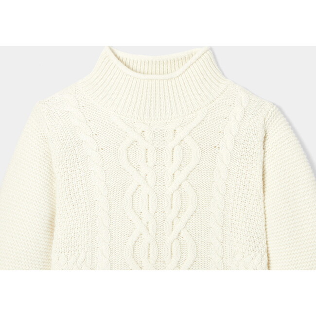 Girl Cablek Knit Sweater, Cream - Sweaters - 3