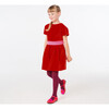 Girl Dark Orange Pleated Velvet Dress with Pink Taffeta Belt - Dresses - 2