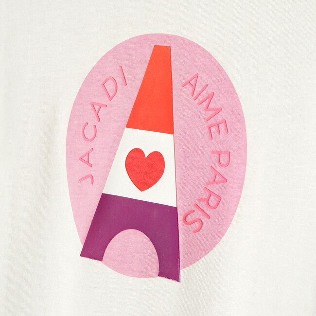 Girl Colorful Eiffel Tower Print T-Shirt, White - Shirts - 4