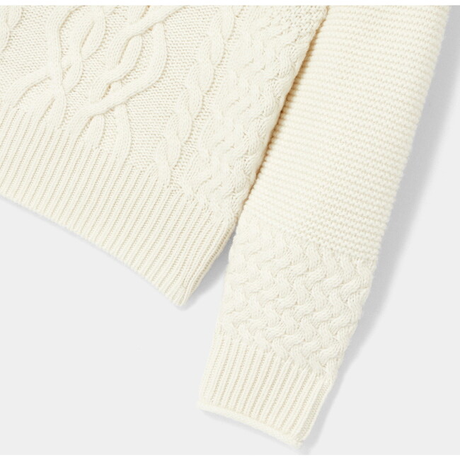Girl Cablek Knit Sweater, Cream - Sweaters - 4