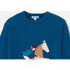 Boy Intarsia Show Jumping Wool Sweater, Blue - Sweaters - 4
