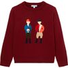 Boy Intarsia Jockeys Sweater, Burgandy - Sweaters - 1 - thumbnail