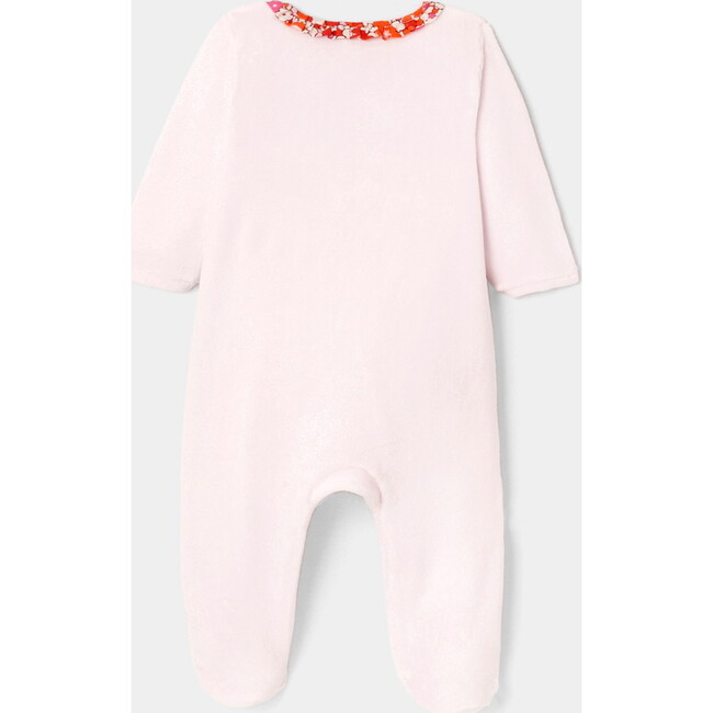 Baby GirlPink Velvet Pajamas with Liberty Eleonor Fabric Trim - Pajamas - 2