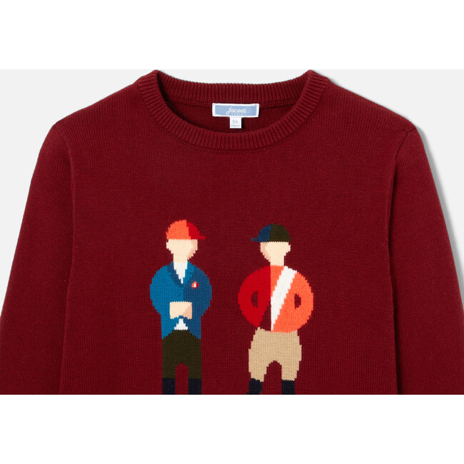 Boy Intarsia Jockeys Sweater, Burgandy - Sweaters - 4