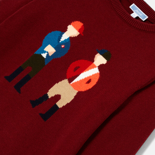 Boy Intarsia Jockeys Sweater, Burgandy - Sweaters - 5
