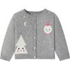 Baby Girl White Fir and Snowballs Intarsia Cardigan, Grey - Cardigans - 1 - thumbnail