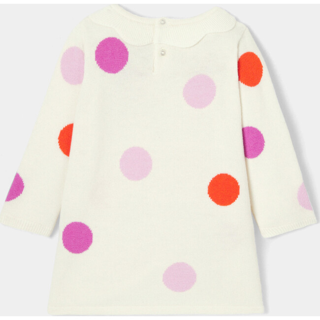Baby Girl Scalloped Collar Colorful Polka Dot Knit Dress, Cream - Dresses - 2