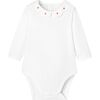 Baby Girl White Long Sleeve Bodysuit with Embroidered Poplin Collar - Bodysuits - 1 - thumbnail