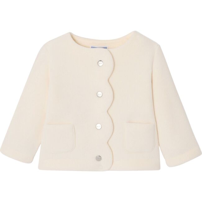 Baby Girl Scalloped Detailed Fleece Cardigan, Cream - Cardigans - 1