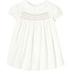 Baby Girl Smocked Velvet Dress withl Peter Pan Collar, Cream - Dresses - 1 - thumbnail