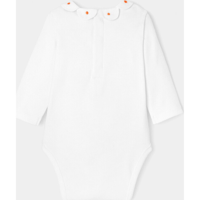 Baby Girl White Long Sleeve Bodysuit with Embroidered Poplin Collar - Bodysuits - 2