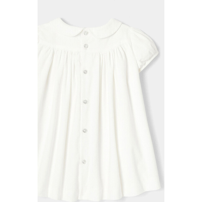 Baby Girl Smocked Velvet Dress withl Peter Pan Collar, Cream - Dresses - 2