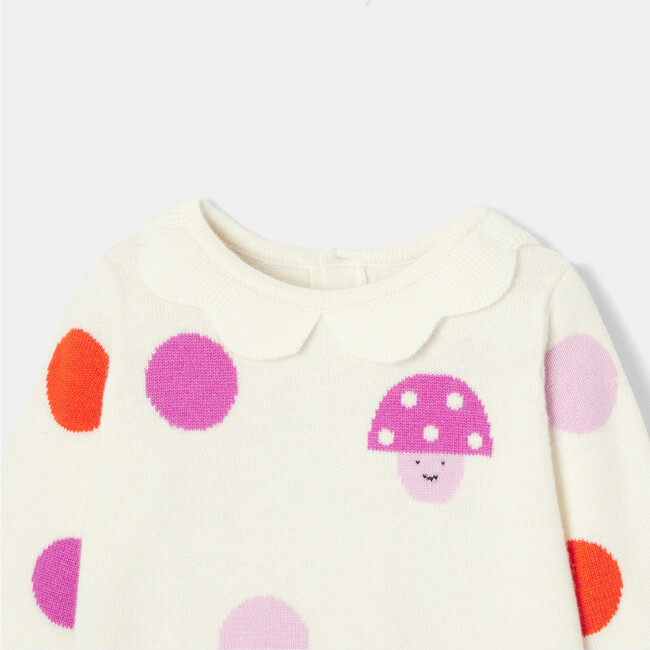 Baby Girl Scalloped Collar Colorful Polka Dot Knit Dress, Cream - Dresses - 3