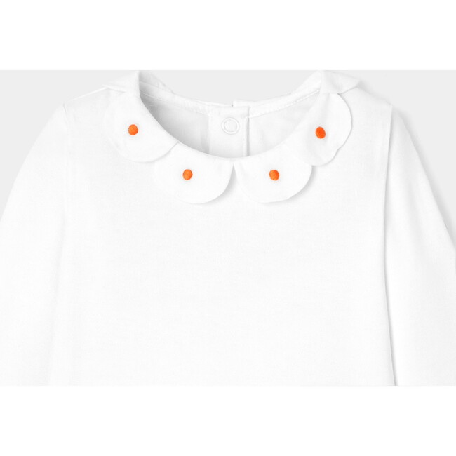 Baby Girl White Long Sleeve Bodysuit with Embroidered Poplin Collar - Bodysuits - 3