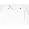 Baby Girl White Long Sleeve Bodysuit with Embroidered Poplin Collar - Bodysuits - 3