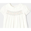 Baby Girl Smocked Velvet Dress withl Peter Pan Collar, Cream - Dresses - 3