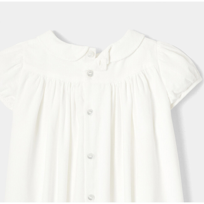 Baby Girl Smocked Velvet Dress withl Peter Pan Collar, Cream - Dresses - 4