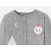 Baby Girl White Fir and Snowballs Intarsia Cardigan, Grey - Cardigans - 5