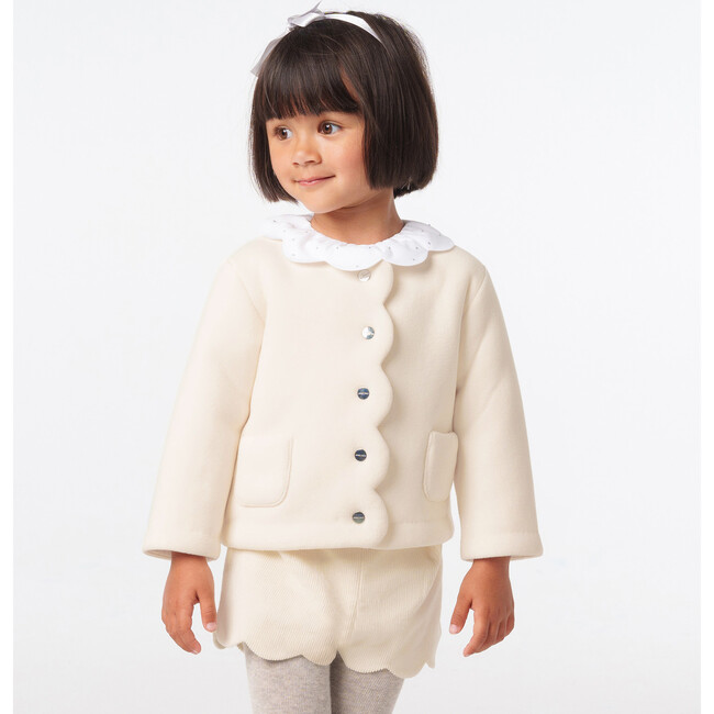 Baby Girl Scalloped Detailed Fleece Cardigan, Cream - Cardigans - 4