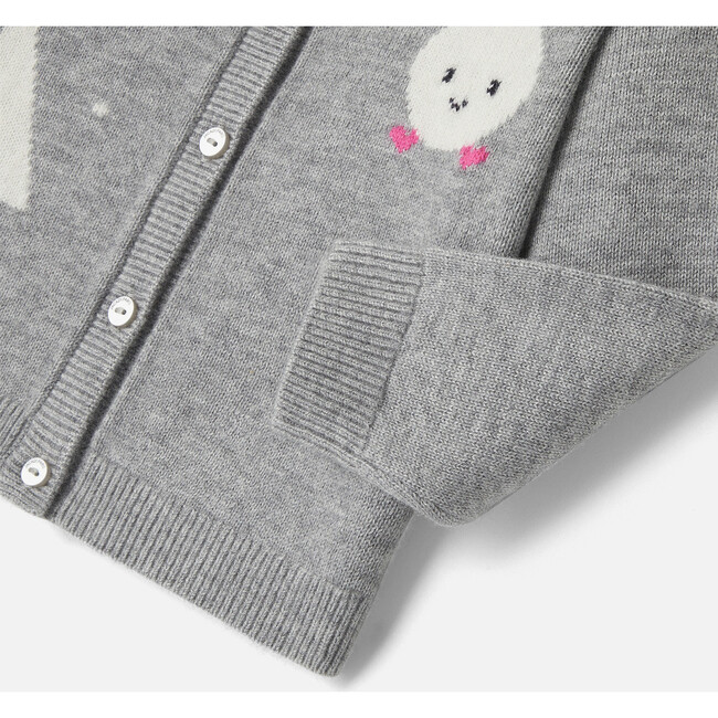 Baby Girl White Fir and Snowballs Intarsia Cardigan, Grey - Cardigans - 6