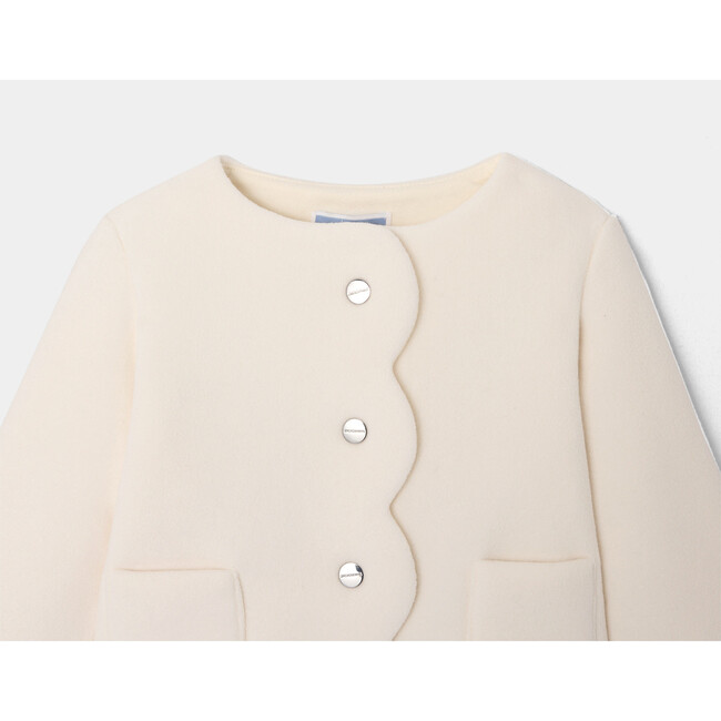 Baby Girl Scalloped Detailed Fleece Cardigan, Cream - Cardigans - 5