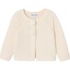 Baby Girl Garter Stitch Pom Pom Cardigan, Cream - Cardigans - 1 - thumbnail