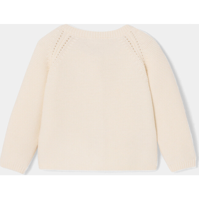 Baby Girl Garter Stitch Pom Pom Cardigan, Cream - Cardigans - 2