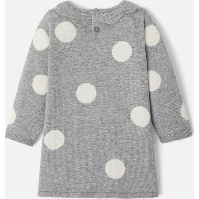 Baby Girl Joyful Polka Dot Knit Dress with Scalloped Collar, Grey - Dresses - 2