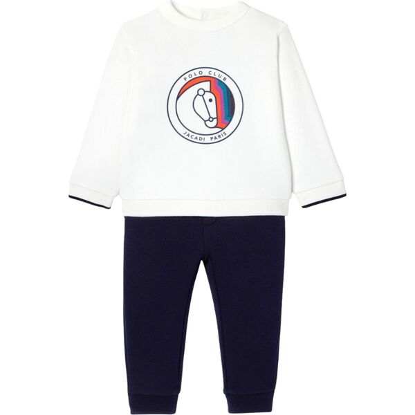 Baby Boy Horse Print Fleece Set, White and Navy Jacadi Tops