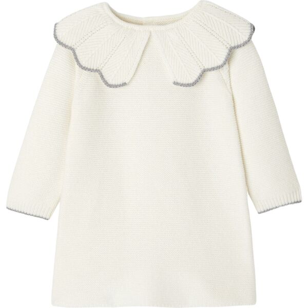 Baby Girl Cream Knit Dress with Scalloped Ruffle Collar Jacadi