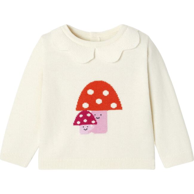 Baby Girl Colorful Mushrooms Print Sweater, Cream