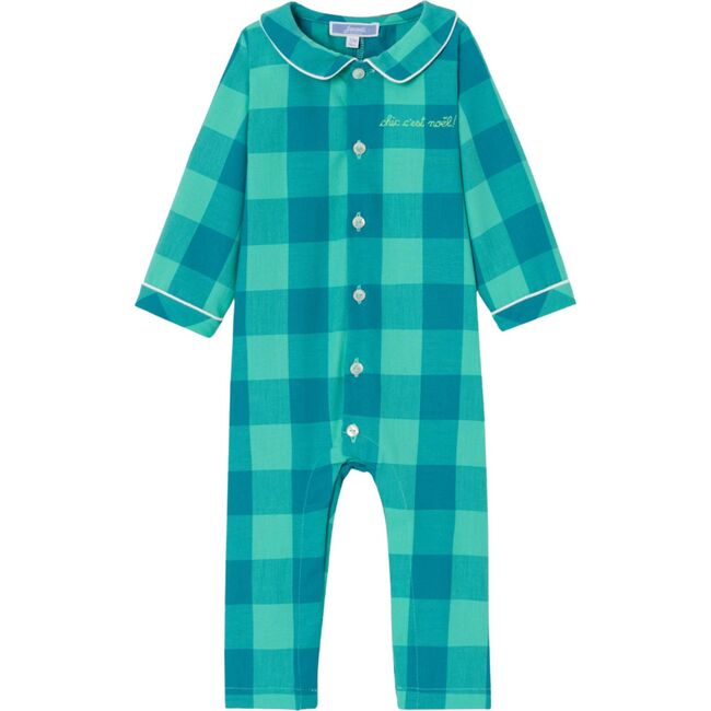 Baby Boy Checked Cotton Holiday Pajamas, Blue and Green