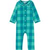 Baby Boy Checked Cotton Holiday Pajamas, Blue and Green - Pajamas - 1 - thumbnail