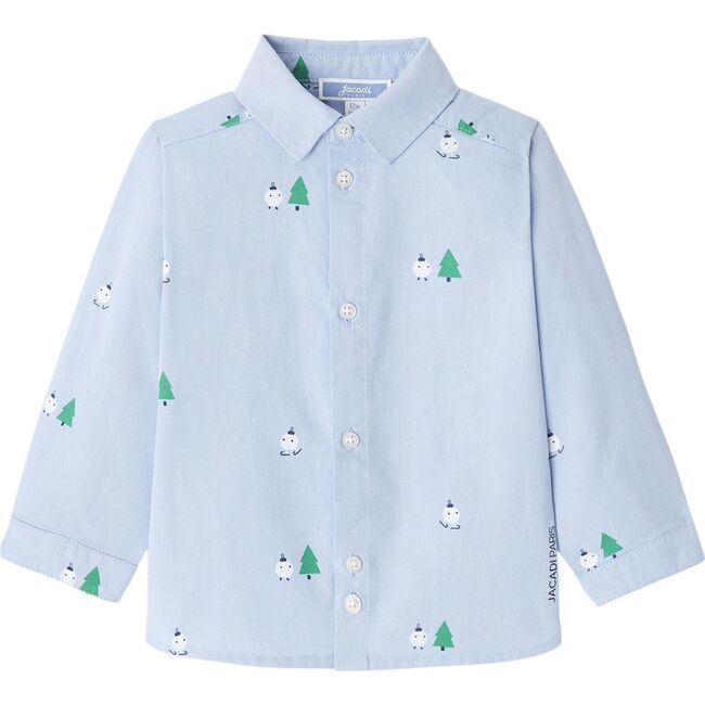Baby Boy Snowballs and Fir Trees Patterned Oxford Shirt, Blue