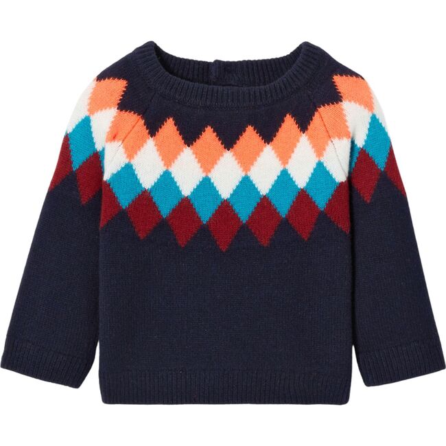 Baby Boy Multicolored Jacquard Sweater, Navy