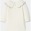 Baby Girl Cream Knit Dress with Scalloped Ruffle Collar - Dresses - 2