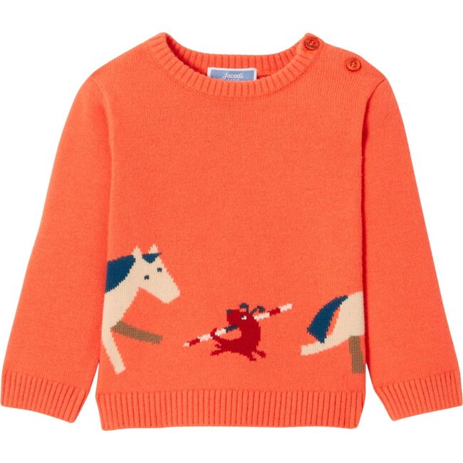 Baby Boy Galloping Horses and Small Dog Sweater, Orange