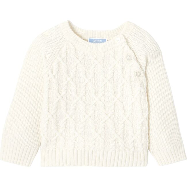 Baby Cable Knit Wool and Cashmere Sweater, Cream
