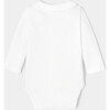 Baby Boy Long Sleeve Bodysuit with Hand Embroidered Poplin Collar, White - Bodysuits - 2